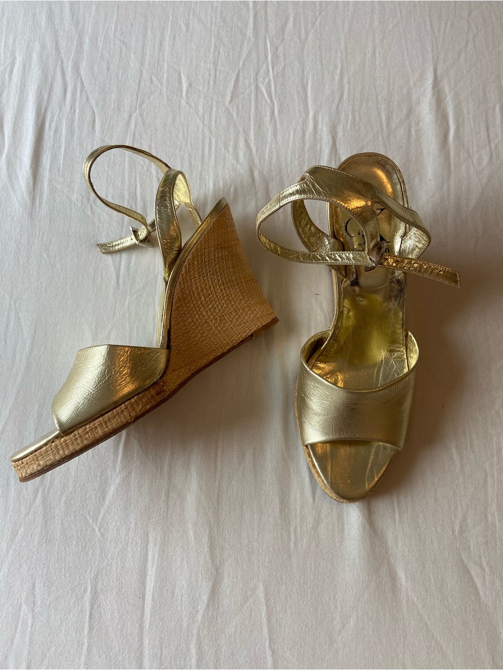 Calvin Klein Gold Espadrille Wedge Sandals
